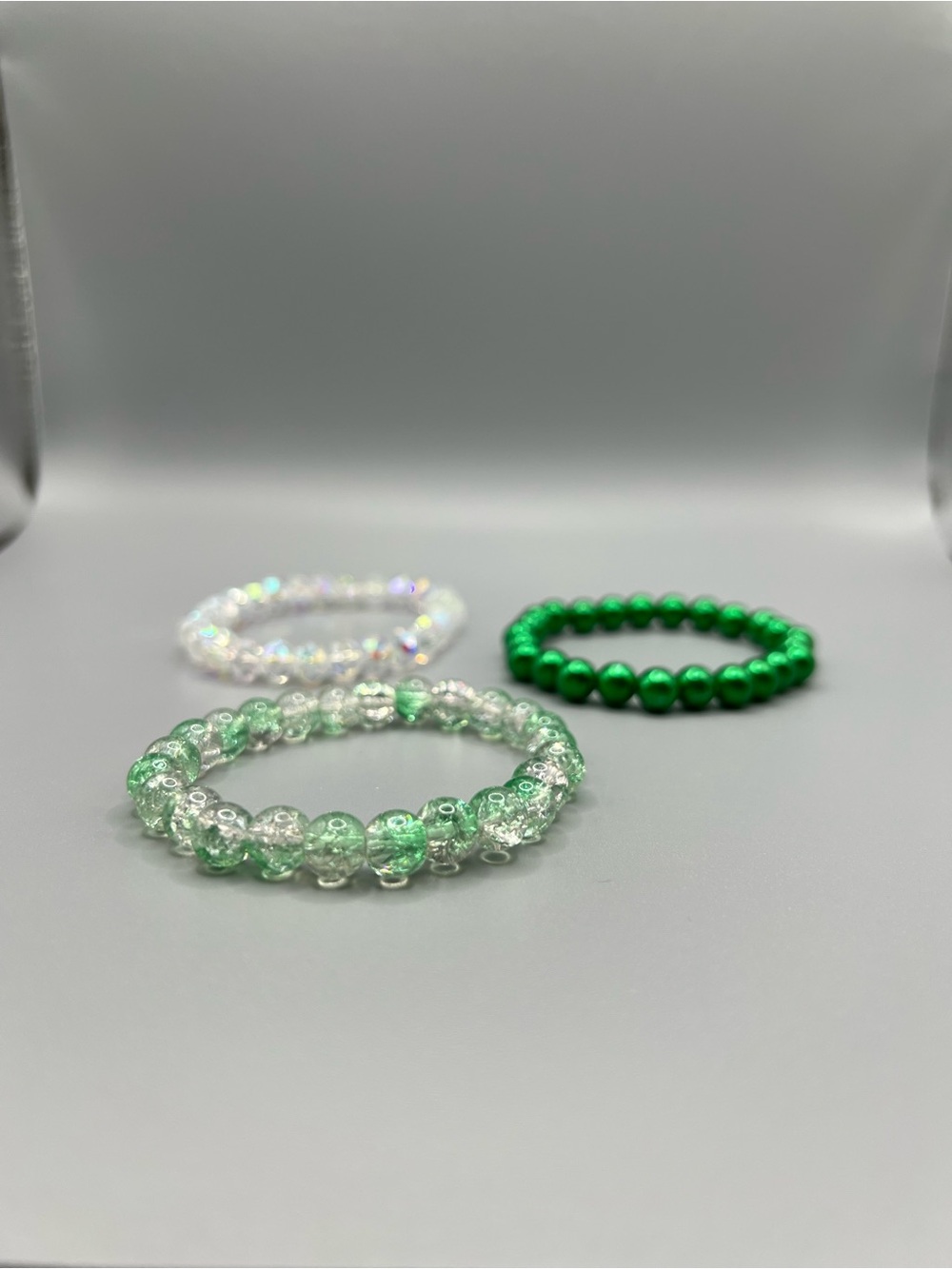 Set of Three Beaded Stretch Bracelets - Handmade #B0113T